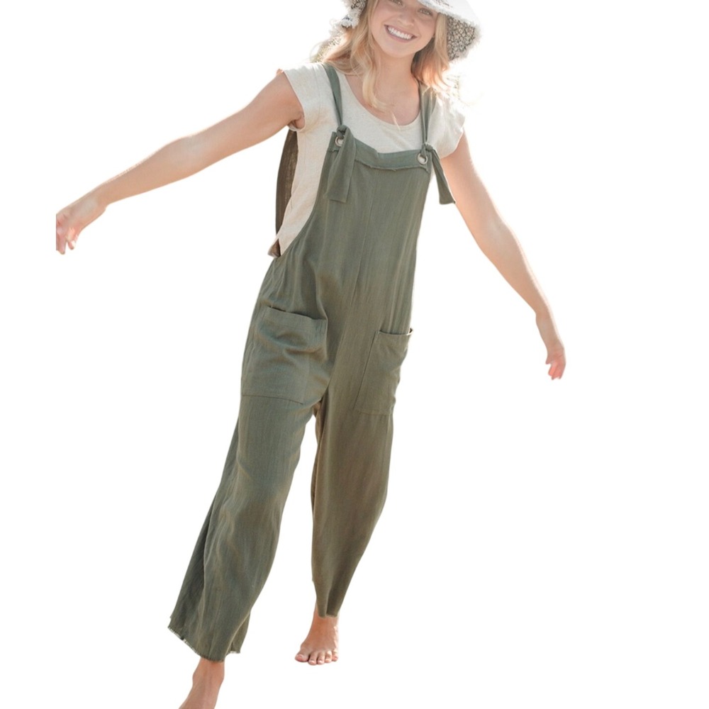 Natural Life Carly Wide Leg Jumpsuit Womens S Olive Linen Blend Boho Slouchy